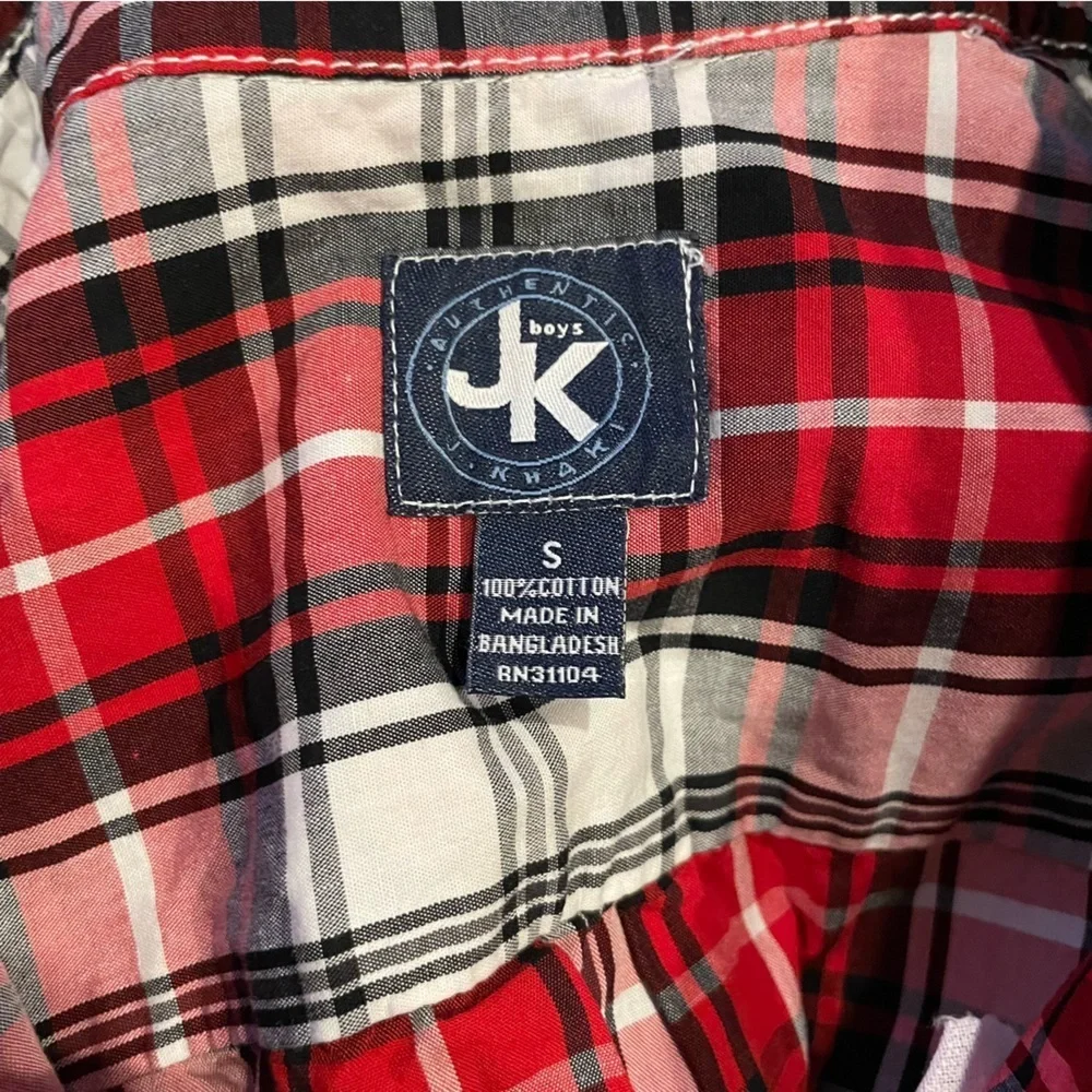 Boys J. Khaki Cotton Plaid Button Down Shirt size Small